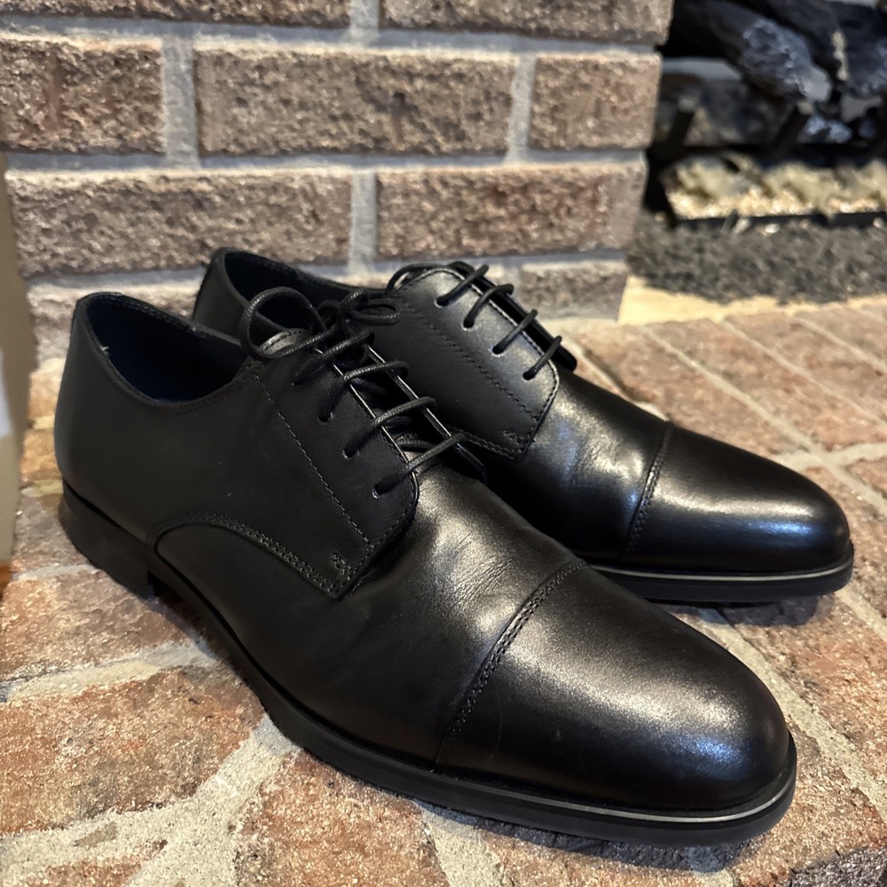Nordstrom Ortholite Elliot Cap Toe Lace Up Derby Black Leather Dress Shoes Sz 10